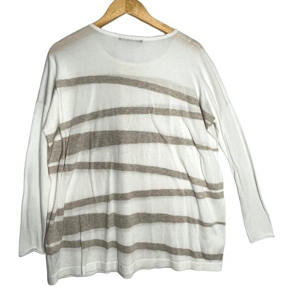 Peruvian Connection Knit Pima Cotton Striped Tunic Striped Cream Brown X-Small - Picture 6 of 9